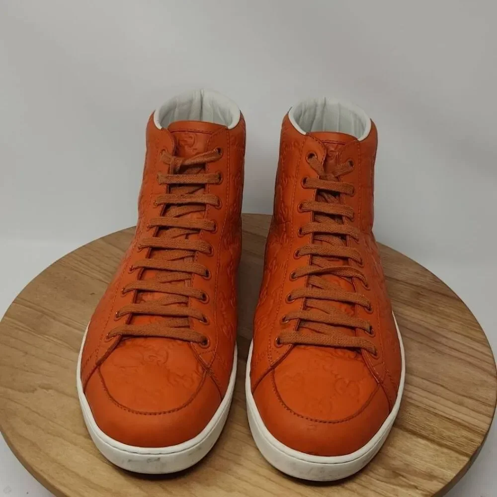 Gucci Orange Embossed High-Top Sneakers - Picture 2 of 12